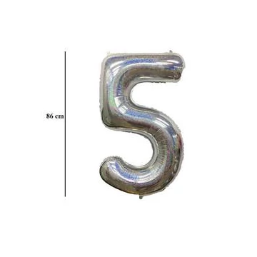 34 inch-es 5 Csillogó Ezüst - Laser Silver Számos Super Shape Fólia Lufi
