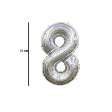 34 inch-es 8 Csillogó Ezüst - Laser Silver Számos Super Shape Fólia Lufi