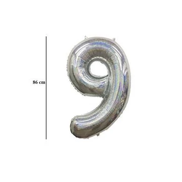 34 inch-es 9 Csillogó Ezüst - Laser Silver Számos Super Shape Fólia Lufi