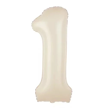 Krém színű 1. szám fólia lufi, 86 cm