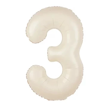 Krém színű 3. szám fólia lufi, 86 cm