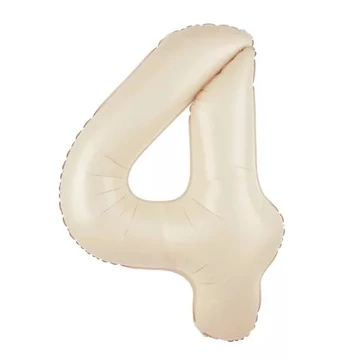 Krém színű 4. szám fólia lufi, 86 cm