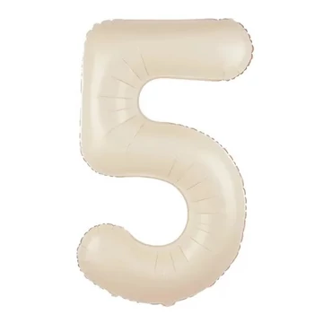 Krém színű 5. szám fólia lufi, 86 cm