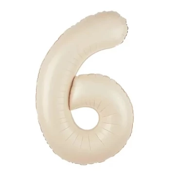 Krém színű 6. szám fólia lufi, 86 cm