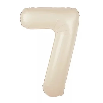 Krém színű 7. szám fólia lufi, 86 cm