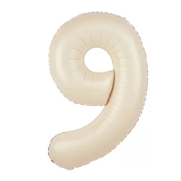 Krém színű 9. szám fólia lufi, 86 cm