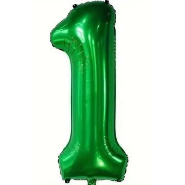 Sötét zöld csillogó 1. szám fólia lufi, 81 cm