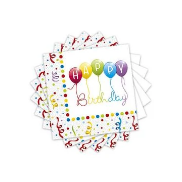 Happy Birthday Streamers - Szülinapi Parti Szalvéta - 33 cm x 33 cm, 20 db-os
