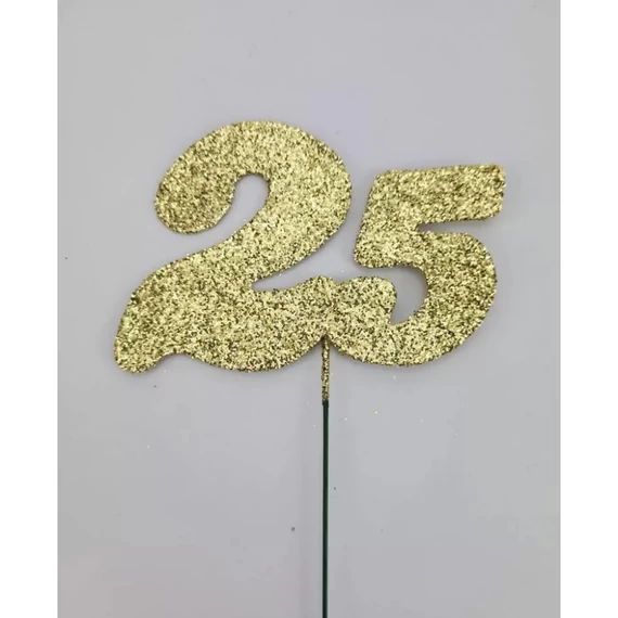 Arany csillámos szám drót pálcán - 25