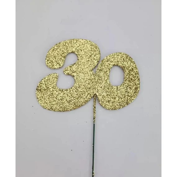 Arany csillámos szám drót pálcán - 30