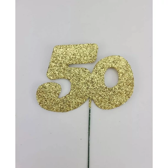 Arany csillámos szám drót pálcán - 50