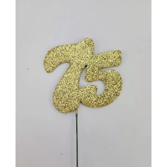 Arany csillámos szám drót pálcán - 75