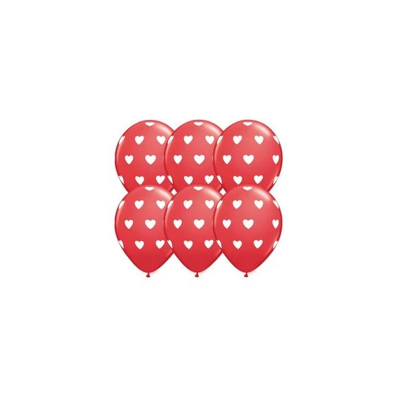 11 inch-es Big Hearts Red and White Szives Szerelmes Lufi (6 db/csomag)