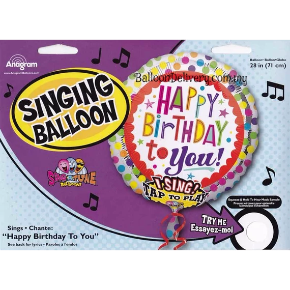 Happy Birthday Színes Éneklő/Zenélő fólia lufi