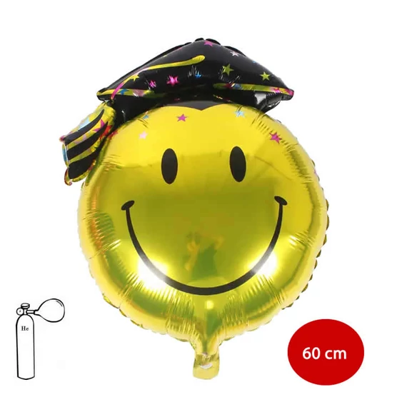 Lufi, fólia, ballagó smiley, metál, 60 cm