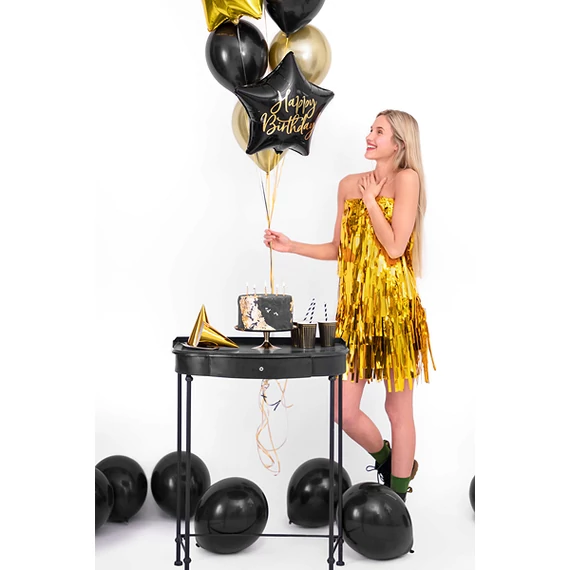 Happy Birthday felirattal, csillag alakú, fekete, 40cm