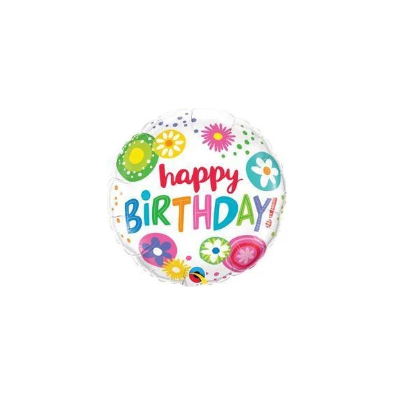 18 inch-es Birthday Floral Circles Szülinapi Fólia Lufi