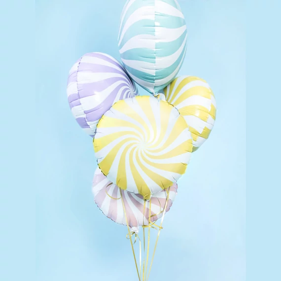 Sárga csíkos cukorka fólia lufi, 18"/45cm