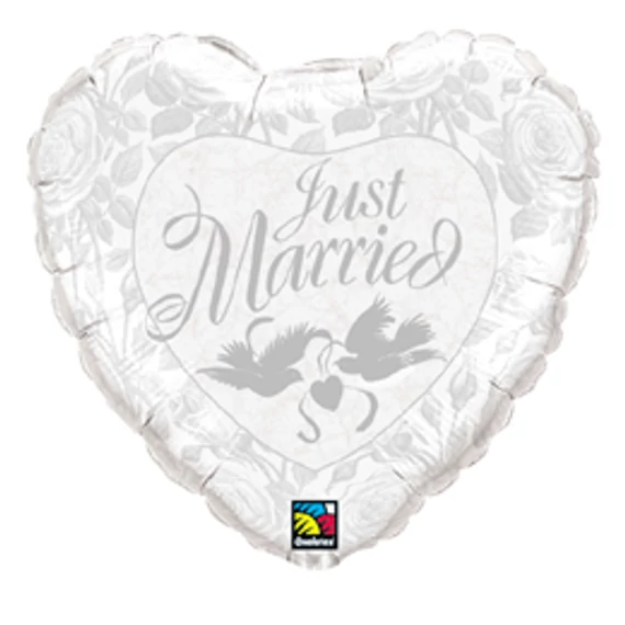 36 inch-es Just Married Pearl White és Silver Esküvői Fólia Lufi