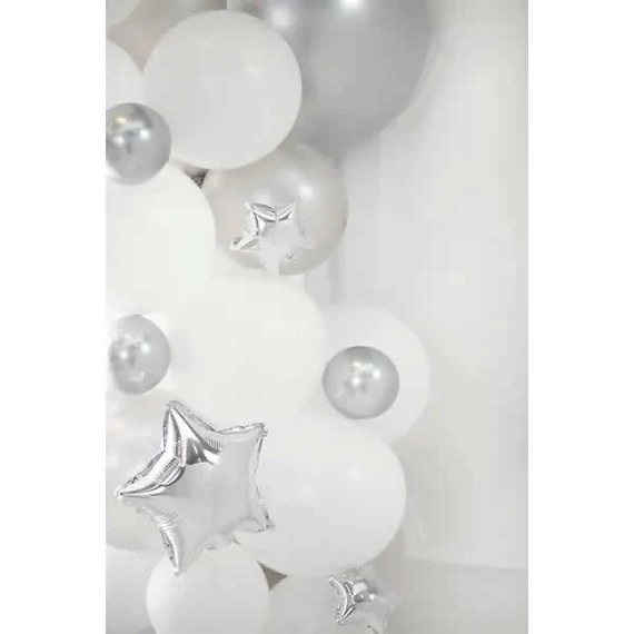 Ezüst csillag fólia lufi, 25 cm
