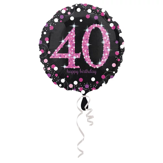 40. évszámos fólia lufi, gömb, fekete-pink