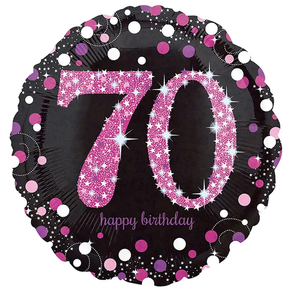 70. évszámos fólia lufi, gömb, fekete-pink
