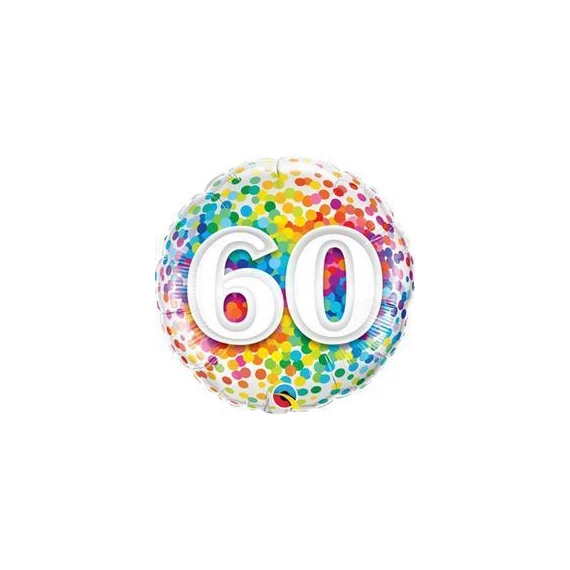 18 inch-es 60 Rainbow Confetti Szülinapi Fólia Lufi
