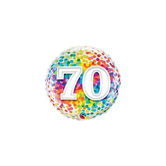 18 inch-es 70 Rainbow Confetti Szülinapi Fólia Lufi