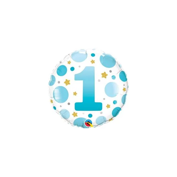 18 inch-es 1-es Számos Pöttyös Kék Age 1 Blue Dots Fólia Lufi
