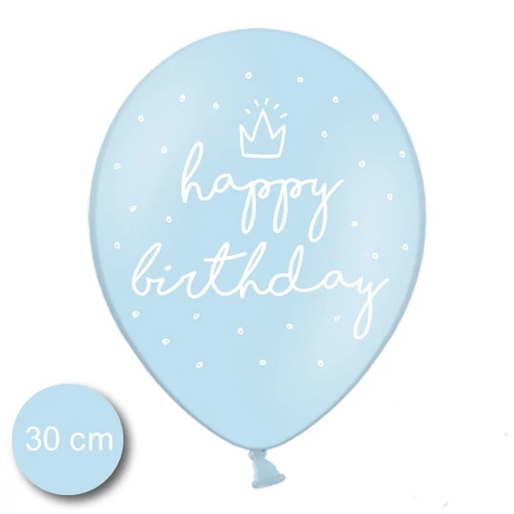 12 inch-es latex lufi - Bébi kék Happy Birthday (5 db/csomag)