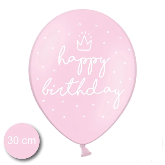 12 inch-es latex lufi - Bébi rózsaszín Happy BIrthday (5 db/csomag)