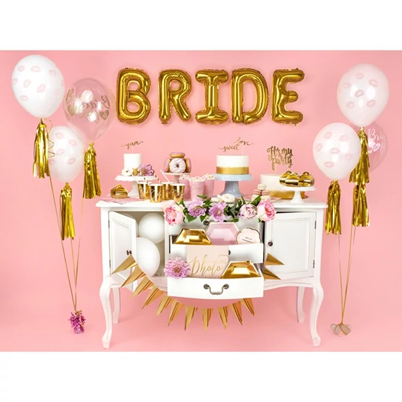 Lánybúcsú - Bride to be latex lufi, átlátszó, arany felirat, 5 db/cs