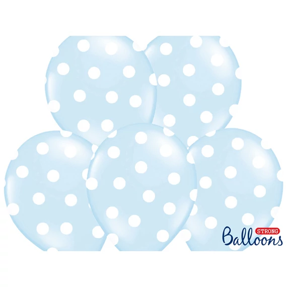 Pöttyös latex léggömb, 30cm, bébi kék - 10 db/csomag