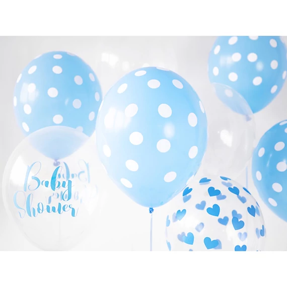 Pöttyös latex léggömb, 30cm, bébi kék - 10 db/csomag