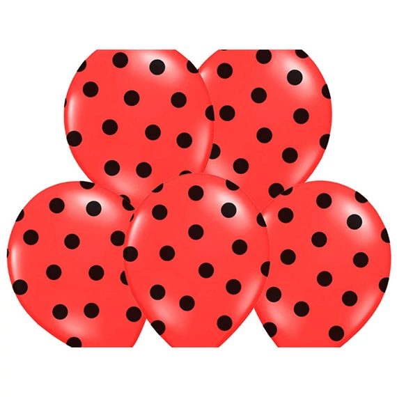 Pöttyös latex léggömb,30cm, piros-fekete - 10 db/csomag