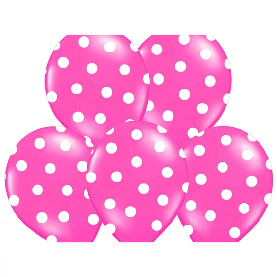 Pöttyös latex léggömb, 30cm, pink - 10 db/csomag