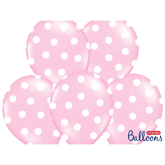 Pöttyös latex léggömb, 30cm, bébi pink - 10 db/csomag