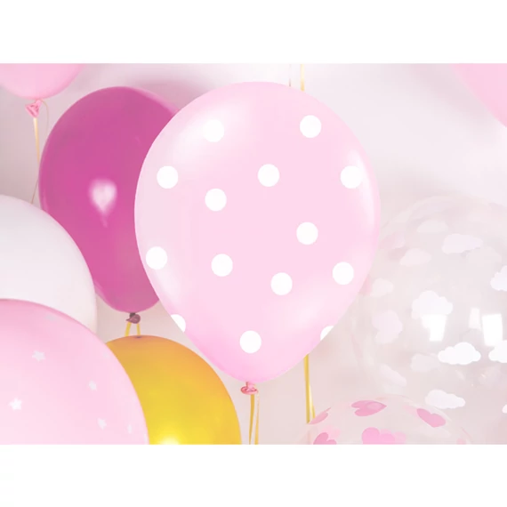 Pöttyös latex léggömb, 30cm, bébi pink - 10 db/csomag