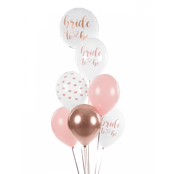 Bride to Be fehér latex lufi, 30 cm - rózsaszín felirattal - 5 db/cs
