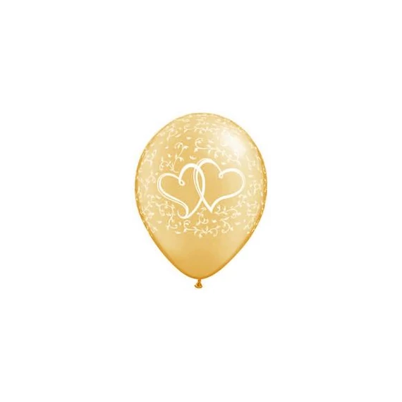 11 inch-es Entwined Hearts Gold Esküvői Lufi (5 db/csomag)