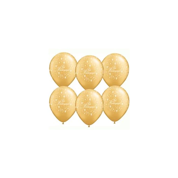 11 inch-es Sok Boldogságot Metallic Gold Virágmintás Lufi Esküvőre (5 db/csomag)