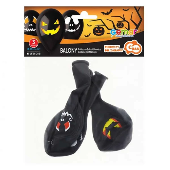 Halloween arcok latex lufi, fekete, 3 db / csomag