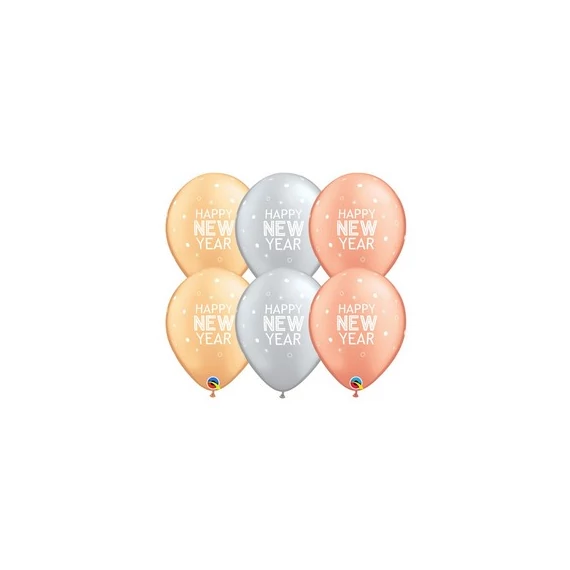 11 inch-es Happy New Year Feliratú - Sparkles & Dots Special Assortment Lufi (6 db/csomag)