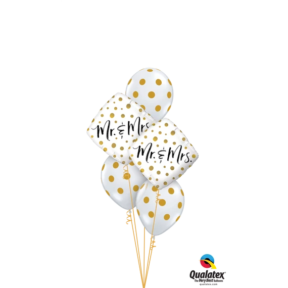 „Mr. & Mrs. Gold Dots” esküvői lufi csokor