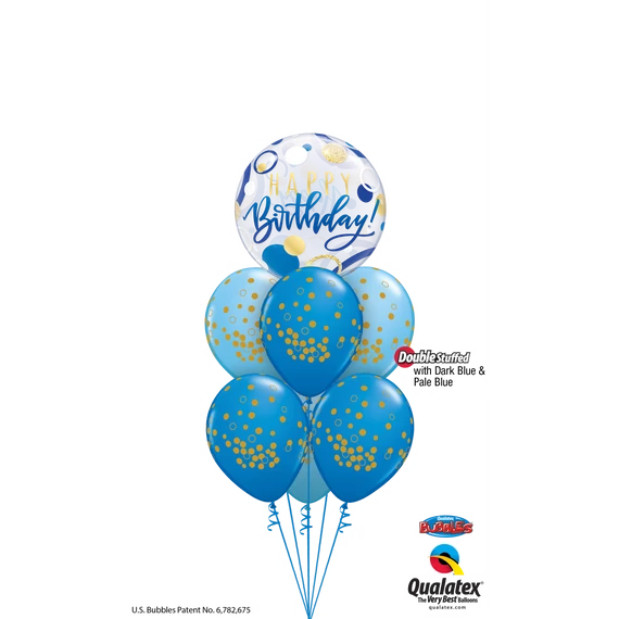 'Gold Dots on Blue Birthday' szülinapi lufi csokor