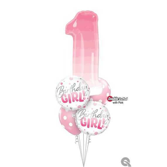 'First Birthday Girl 2' szülinapi lufi csokor