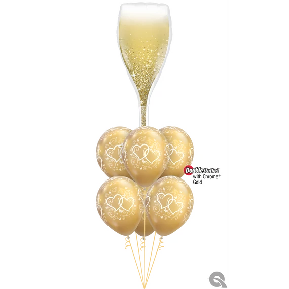 'Golden Champagne and Hearts' lufi csokor