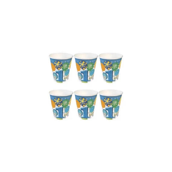 Boldog 1. Szülinapot! Léggömbös Kék Fiús Parti Pohár - 250 ml, 6 db-os