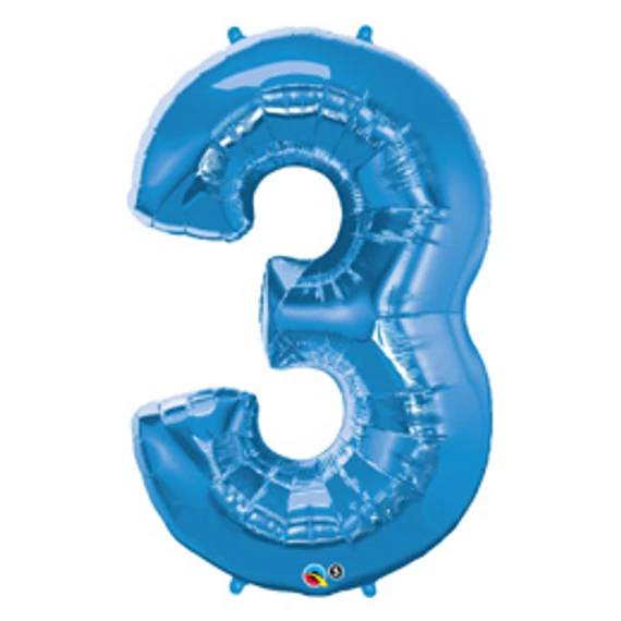 34 inch-es Number 3 Sapphire Blue - Zafírkék Számos Fólia Lufi