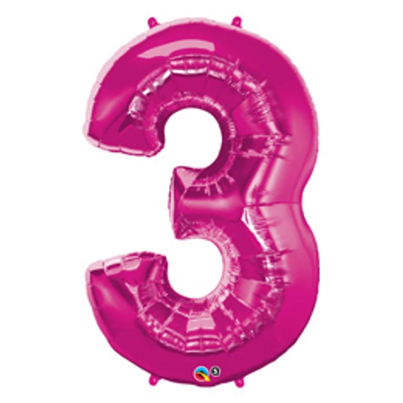 34 inch-es Number 3 Magenta - Rózsaszín Számos Fólia Lufi